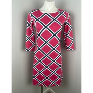 Mahi Gold Pink Blue 3/4 Sleeve Length Dress Vacation Beach Resortwear Small